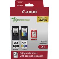 Pack de 2 cartouches d'encre + pack papiers photo - CANON - PG-560XL Noir + CL-561XL Couleur