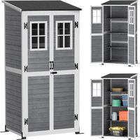 Abri de rangement de jardin, abri Ă outils avec 2 fenĂŞtres, poteaux de sol, toit en asphalte, 91 x 69 x 192 cm, bois de sapin, gris clair