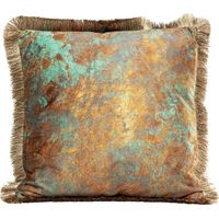KARE Design cuscino Antique Fringe, 45x45cm, bronzo/verde chiaro, cuscino da divano/letto/sedia, stile elegante/lussuoso