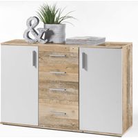 Commode Debby 2 portes 4 tiroirs - blanc/chêne