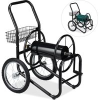 Relaxdays Chariot pour tuyau, tambour mobile, connexion 1/2 & 3/4 de pouce jusqu’à 90 de long, 2 roues, métal, noir