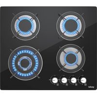 Iseasy – Plaque de cuisson gaz 4 brûleurs – Surface en verre trempé 8mm – Allumage par impulsion – Sécurité thermocouple – Dimensions 60x52cm