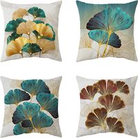 AIDUCHO Housse De Coussin 45x45 Turquoise Et Or Taies D'oreiller En Coton Coussins De Canapé Décoratifs Lot De 4 Ginkgo Dorées Housses De Coussin Décoratives Moderne-Ginkgo Bleu Sarcelle Et Or