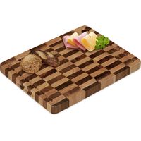 Relaxdays – Planche à découper en bois d'acacia 40x30cm – Antibactérienne – Avec récupérateur de jus – Protection lames – Poignées intégrées