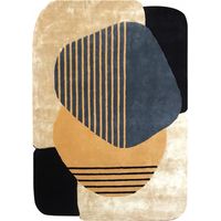 Tapis salon et chambre en laine 200x290 beige et bleu fait main