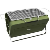 Parrilla de carbón de mesa con bandeja para carbón, rejilla y asa para picnics y uso en el jardín, acero inoxidable, verde