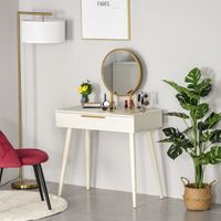 HOMCOM Coiffeuse avec Miroir Rond Table de Maquillage avec 2 Tiroirs Style Moderne pour Chambre Dressing 80x40x123 cm Blanc
