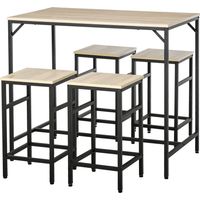 Set Tavolo Alto 4 Sgabelli Stile Industriale Métal Bois Chêne Clair