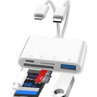 Lecteur Carte SD iPhone, 4 en 1 Lightning to SD Card Reader, Adaptateur iPhone Carte SD, Adaptateur Carte S/D i-Phone, Lecteur de C-Arte S-D pour i-Phone, A-daptateur S-D i-Phone