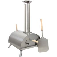 MonsterShop - Forno per Pizza da Esterno a Pellet in Acciaio Inox Nero, con Pala e Pietra Ollare per Pizza, Forno Pizza da Giardino Brucia Pellet