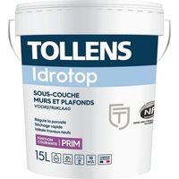 Tollens – Sous couche acrylique professionnelle Idrotop Prim – 15 litres – Finition mate pour murs intérieurs – Rendement 10m²/L