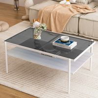 Couchtisch aus gehärtetem Glas, rechteckiger Couchtisch, Metallbeine, moderner Wohnzimmertisch, grau und weiß-H45/B97.5/T61.5 cm