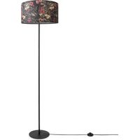 Paco Home Lampadaire Salon Déco Bureau Trépied Abat-Jour Rond Tissu Fleurs Jungle Design 5 (Ø38 cm), Lampadaire à un pied - Noir
