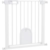 Barrière de sécurité animaux - PawHut - hauteur 76 cm - porte fermeture automatique - système de double verrouillage - blanc