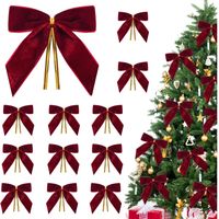 Ribbon - Velvet Bow - Red - For Christmas Tree Garland Door Fireplace - 24 Pieces
