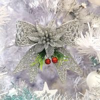 Décoration de Sapin Noeud Pailletté 10cm à suspendre - set 2 pcs - Blanc - SILUMEN