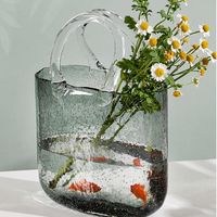 Glas Handtasche Vase für Blumen, Tasche Glasvasen für Dekoration Kreative Handtaschen Förmige Klarglas Vase mit Blase und Griffen, Multifunktionale Klarglasvase für Heimdekoration, Hochzeit