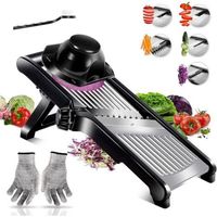 Mandoline de Cuisine Multifonctions, Mandolines en INOX, Mandolin Professionnelle, Epaisseur de Tranche Réglable - Brosse de Nettoyage et Gants Résistants aux Coupures
