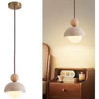 RHG Natural Stone Pendant Light,Travertine & Wood Hanging Lamp for Kitchen Island, Hallway, Bedroom, Dining Room Ceiling Decor (G9 Bulb, Stone Round)