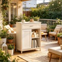 Buffet de cuisine style nordique 70 cm – Meuble de rangement blanc avec porte coulissante, grand tiroir et étagère modulable, commode polyvalente pour salle de bain et salon