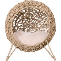 Pawhut – Maisonnette pour chat en résine tressée – Niche ronde Ø 38 cm – Coussin amovible en coton – Design original beige – Charge max 10 Kg
