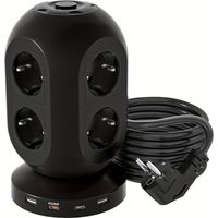 Multiprise Colonne 8 Prises + 4 USB (2x USB-C PD). Surge Protector 2400W, Câble 1,8m. Modèle (Noir 8AC+2A2C).
