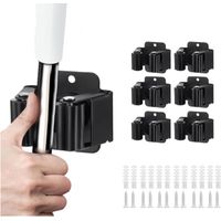 Confezione da 6 porta scope da parete con viti in acciaio inox resistente per bagno, cucina, garage, lavanderia, pulizia (nero)