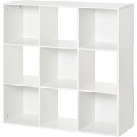 Bibliothèque Blanche Design Moderne 9 Compartiments Bois 91,5x29,5x91,5 cm