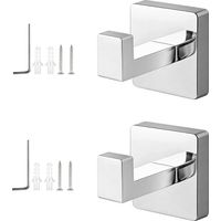 Lot de 2 Crochet Salle Bain à Percer, Patère Murale Argent Miroir en Acier Inoxydable 304, Montage Caché avec Socle Carré et Outils d‘Installation, pour Bain, Cuisine, Bureau -'2 pièces argent miroir