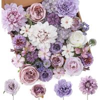Composition de fleurs artificielles - mélange de fleurs violettes en soie, dahlias et roses avec tiges - pour bouquets de mariage à faire soi-même - fêtes prénatales - arrangements floraux-AquaForge