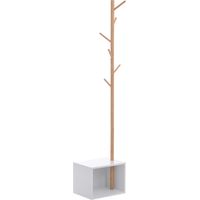 Panca con Appendiabiti da Ingresso, Attaccapanni da Terra in Bambù, Panca da Ingresso Bianca, Design, anche per Camera da Letto, 40x30x180cm, Bianco Legno