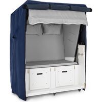 Blum – Cabine de plage Hiddensee 2 places – Bois de pin massif et rotin PE – Housse imperméable en tissu Oxford – 5 roulettes avec freins
