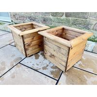 2 x Charles Taylor Wooden Large Square Trough Planter Flower Shrub Tree Pot