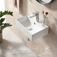 Horow – Vasque suspendue en céramique – Lavabo rectangulaire blanc 45 x 31 x 13 cm – Installation murale ou sur plan de travail – Surface lisse facile à nettoyer
