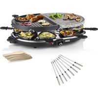 RACLETTE Steinplatte & Grillplatte mit Teppan Gabeln für 8 Personen, 1200 Watt