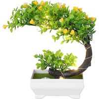 Plante en pot décorative pour bureau, style bonsaï, avec lampe-20.00X18.00X6.50CM-Yellow