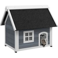 Casa para Gatos con Techo Asfáltico Abatible 3 Puertas Ventana para Exterior 77x57,5x68 cm Gris y Negro