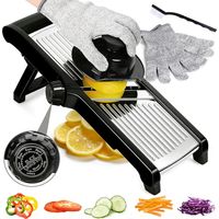 Cuisine, Coupe Legume Multifonctions, Mandoline Réglable en Acier Inoxydable avec Protège Main et Gants de Sécurité, Découpeur de Légumes pour Fruits Légumes