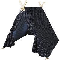 Tente tipi enfant bleu marine 116x115x105 cm – 100% polyester et bois de pin – Lavable à 30° – Housse de transport incluse – The Home Deco Kids