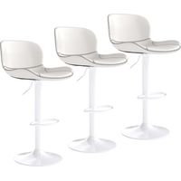 Bar Stools ,PU Leather,Armless,with Back (White,Set of 3)