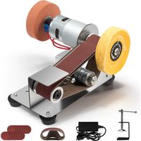 Mini lijadora de banda eléctrica,pequeña lijadora de banda eléctrica de mesa con abrazadera fija,disco de pulido,disco de pulido para carpintería y metalistería de bricolaje,disco de pulido y amolado