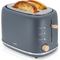 Briebe TA1166GRY Nordic Tostadora Pan Ranura Ancha, Tostador 2 Rebanadas, 6 Niveles Tostado, Calientapanecillos 870W Gris