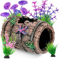 Fish Tank Decorations, Betta Fish Tank Accessories Aquarium Ornaments, Broken Barrel Cave Decor, Starfish Barrel x 1, Fish Tank Plants x 4