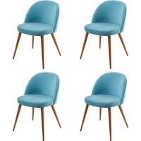4x chaise de salle à manger HHG-103, fauteuil, style rétro années 50, en velours, bleu turquoise
