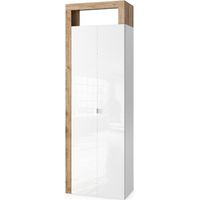 Schrank für das Badezimmer, 2 Türen, Kollektion BURA. Farbe glänzend weiß lackiert und helles Eichenholz