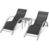 Sdraio da Giardino con Tavolino in Vetro, Tessuto Traspirante, 59x169x66cm, Nero Grigio