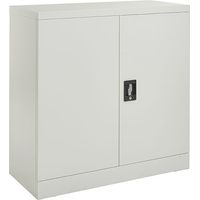 Grey Stainless Steel Filing cabinet with 1 Shelf - 2 Door Lockable Filing Cabinet - Metal Office Storage Cupboard Organiser - Heavy Duty Metal Unit (40D x 90W x 90H)