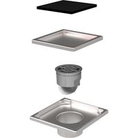 Duschrinne Edelstahl Bodenablauf Ablaufrinne Duschablau flach + Siphon für Bad 110x110mm Schwarz
