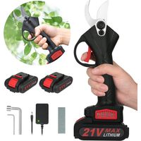 Sécateur électrique sans Fil, Ultrixe, avec 2 x 1500 mAh batterie 21V, moteur sans balai, sécateur pour jardinage, sécateur adapté pour jardins, branches, potagers, Noir