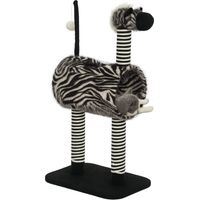 Krabpaal met zebraprint, 1 kattentunnel, 3 krabpalen, 48,5 cm x 35 cm x 93 cm, zwart + wit